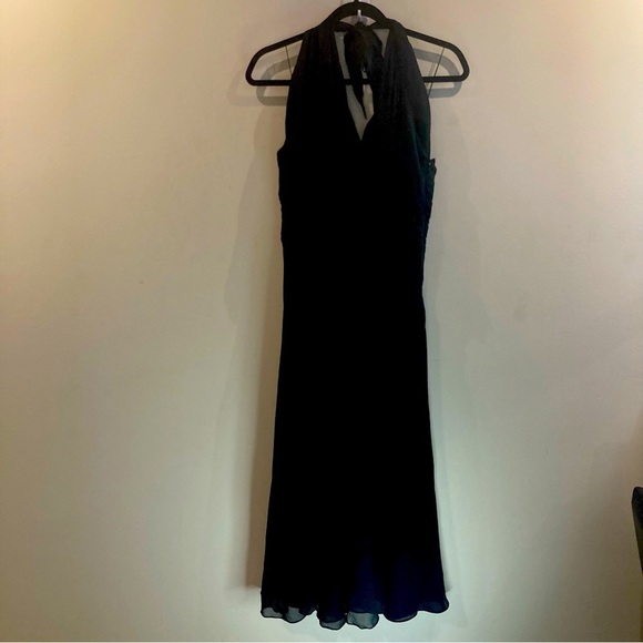 DONNA MORGAN Sz 12 100% Silk Ruching Waist Halter Top A-line Skirt Lined Dress - Picture 2 of 11